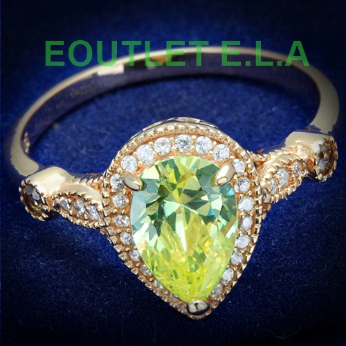 1.66CT APPLE GREEN CZ GOLD COATED SOLID SILVER RING-size 8